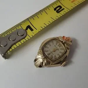 VINTAGE 10k rose gold plated art deco flower Bulova watch face Vintage 1930s Bulova Art Deco Ladies Cocktail Watch 10K Rose  main image 3